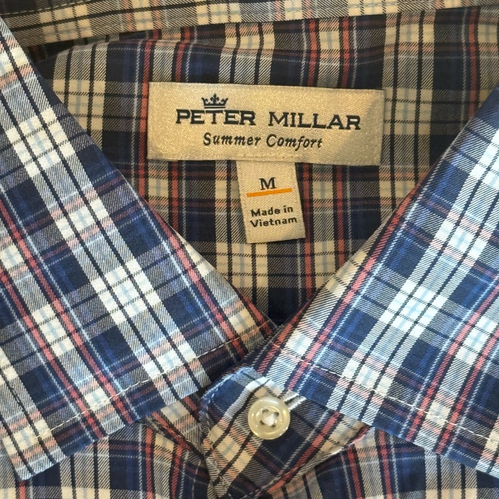 Peter Millar NWT Navy and White Checkered Shirt - Picture 3 of 4